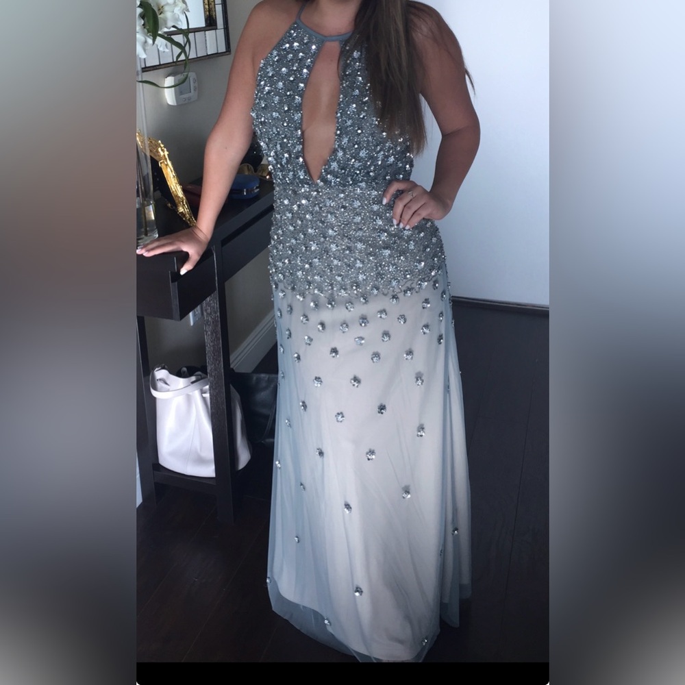 Adrianna Papell Silver Embellished Gown